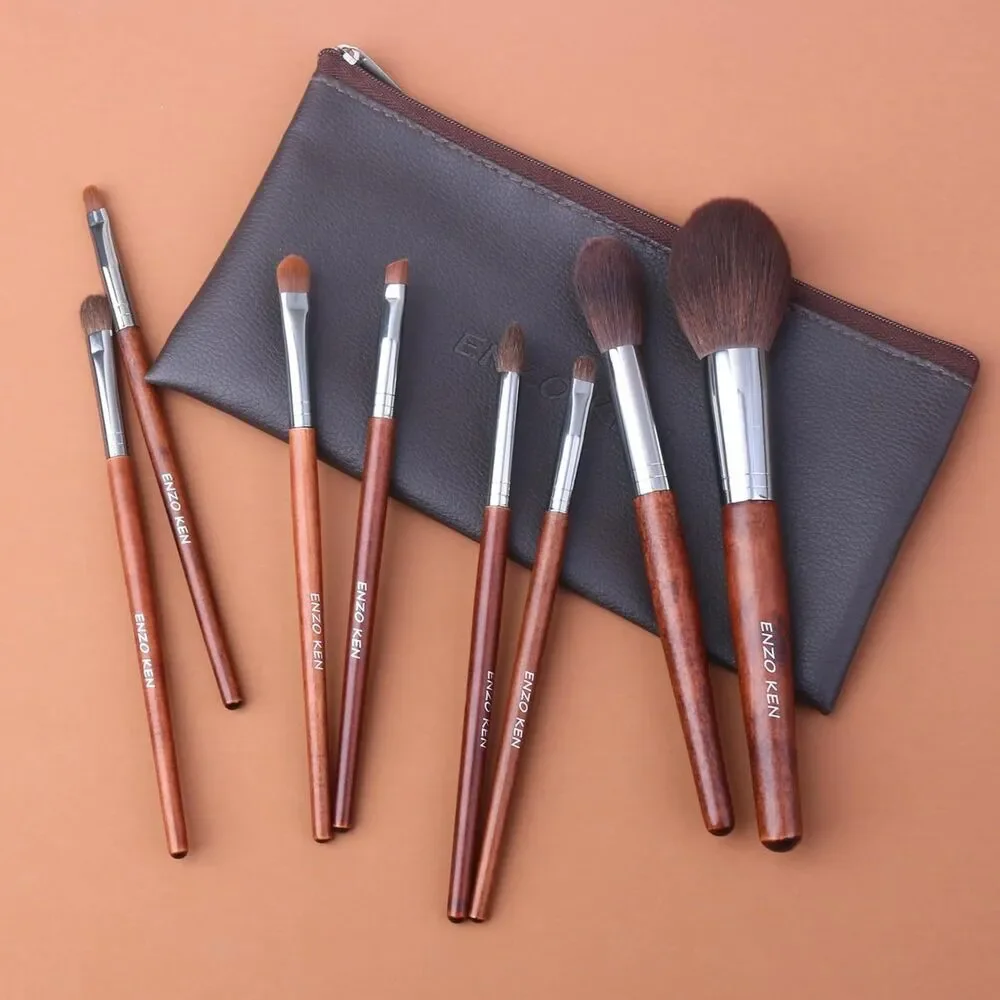 Walnut Professional Cosmetic Natural Pony Hair Makeup Brush Set with Case